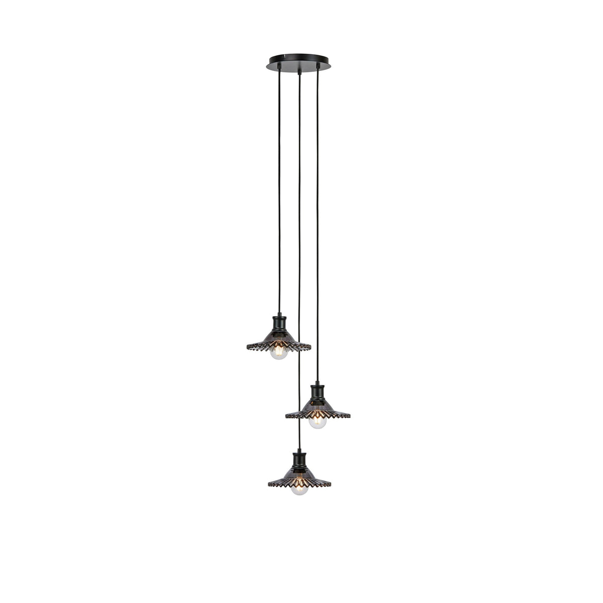 Suspension Novia 3 lumières noire et verre fumé