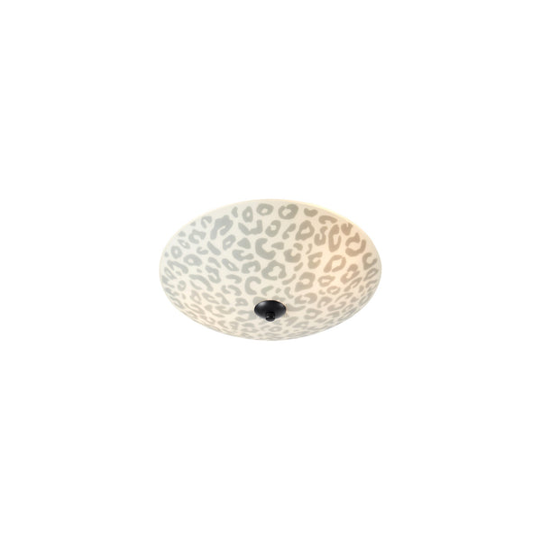 Plafonnier Safari motif léopard 2 lumières noir et verre blanc