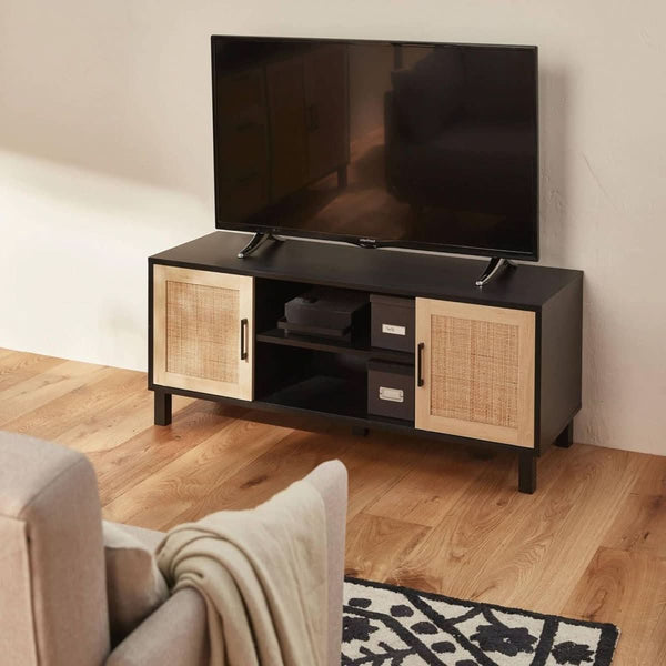TV-Lowboard Schwarz mit Wiener Geflecht | Fleur