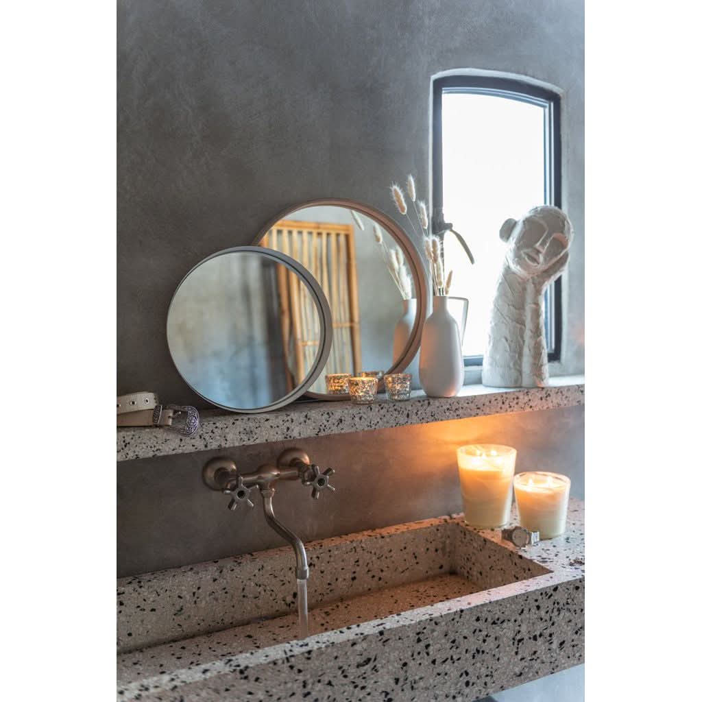 Miroir Grand Rond Cuir Beige - Designix