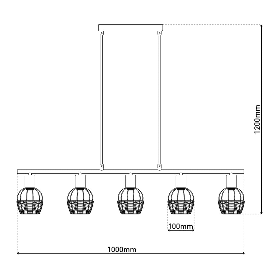 Suspension Corbis noire, rotin