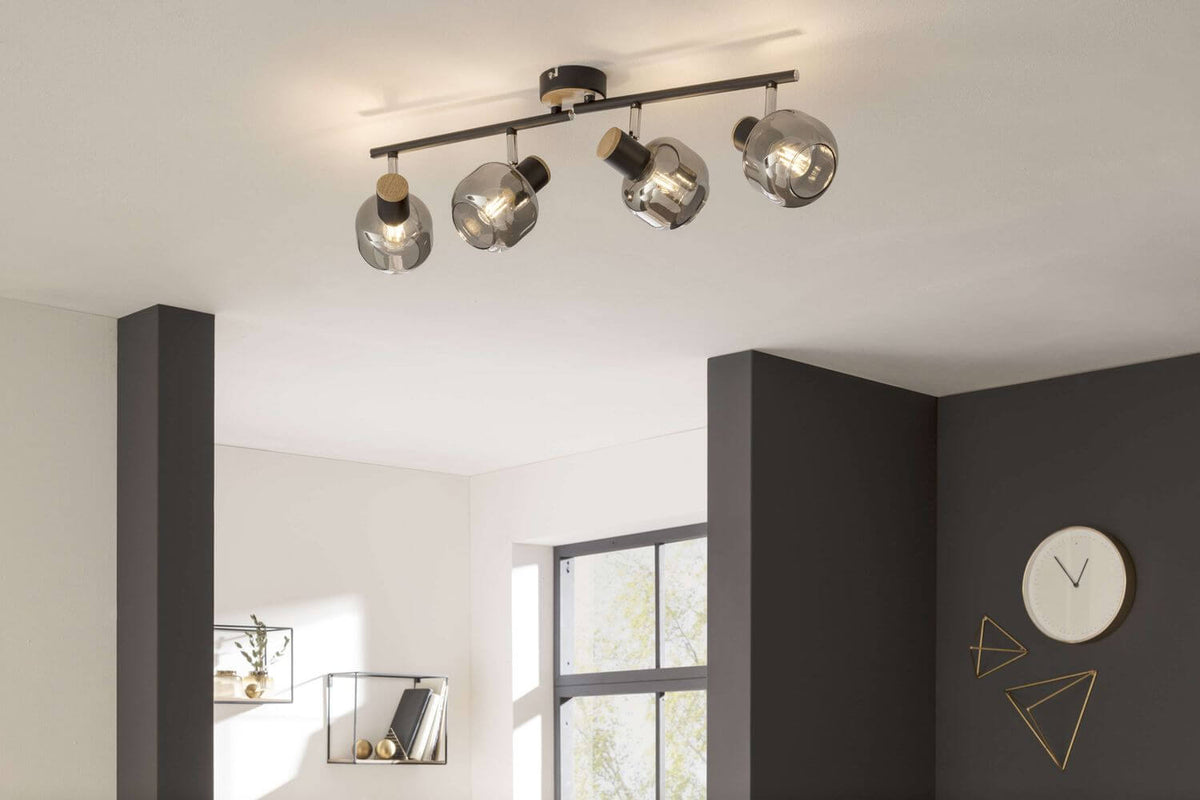 Plafonnier Fumoso noir, verre, L 80 cm