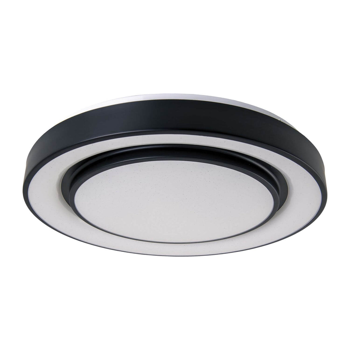 Vue de face du plafonnier rond noir et blanc sur fond blanc