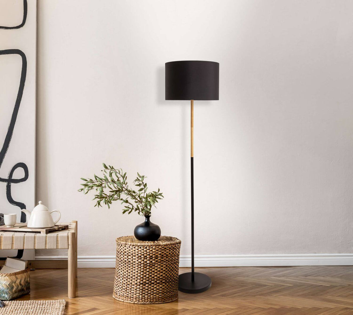 Lampadaire Tessile noir, tissu