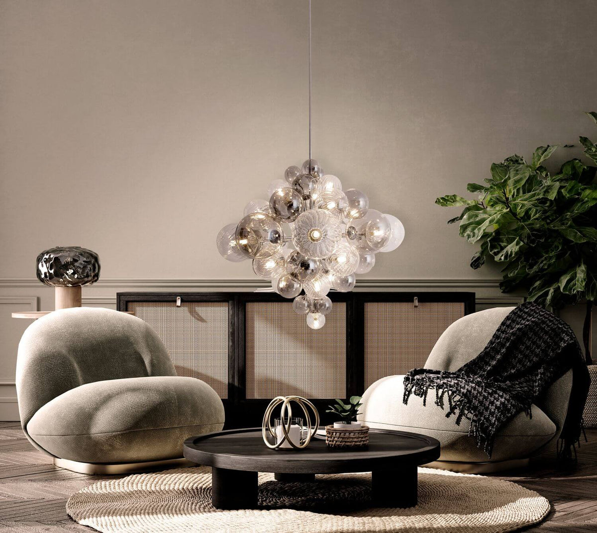 Suspension Sphere anthracite, verre