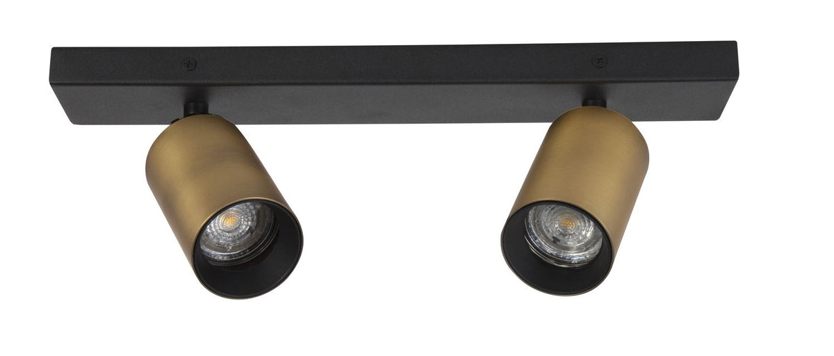 Vue de face du plafonnier deux spots orientables noir et laiton