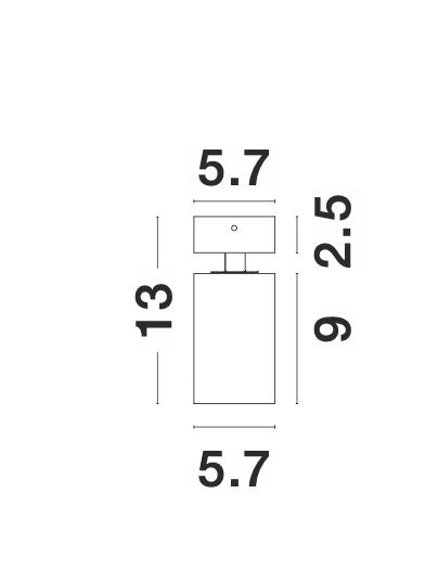 Schéma coté du plafonnier avec hauteur 13 cm et diamètre 5,7 cm