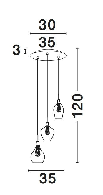 Suspension Filo 3 lumières dorée, verre
