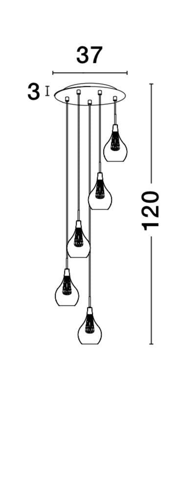 Suspension Filo 5 lumières dorée, verre