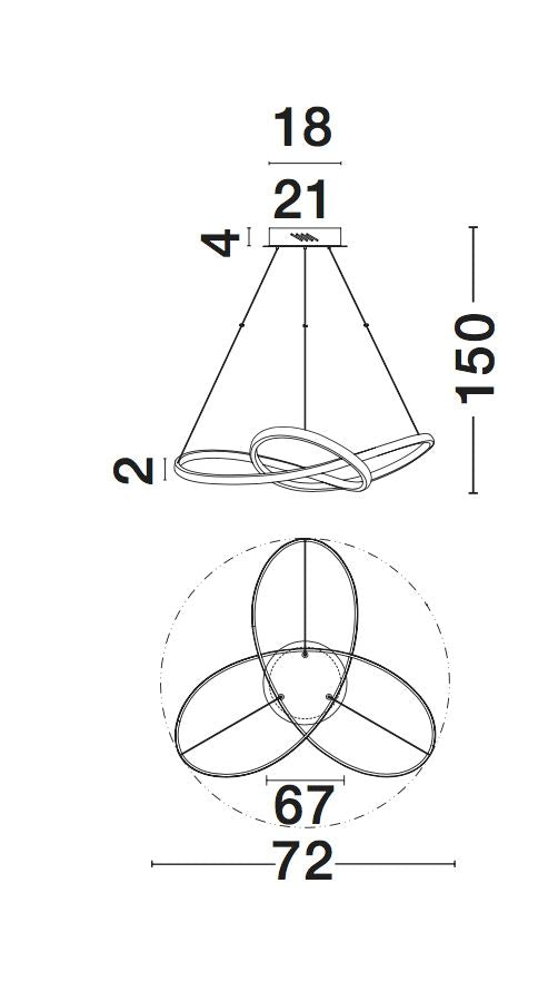 Schéma coté du luminaire avec dimensions du pavillon, hauteur et diamètre