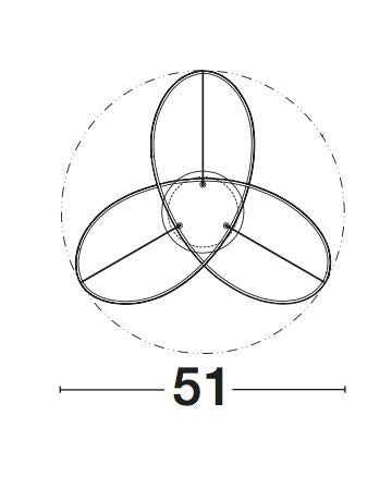 Schéma de dimensions vu du dessus indiquant un diamètre total de cinquante et un centimètres