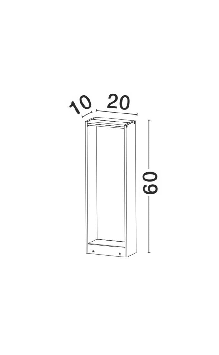 Schéma technique coté du luminaire : largeur 20, profondeur 10, hauteur 60