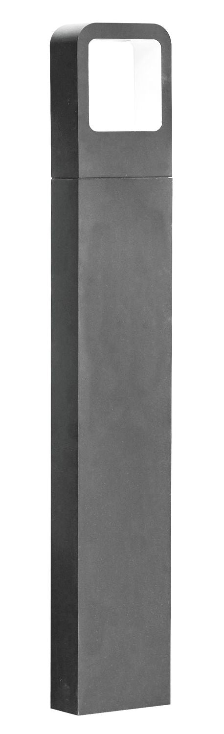 Borne lumineuse grise de face sur fond blanc, fenêtre de diffusion en partie haute