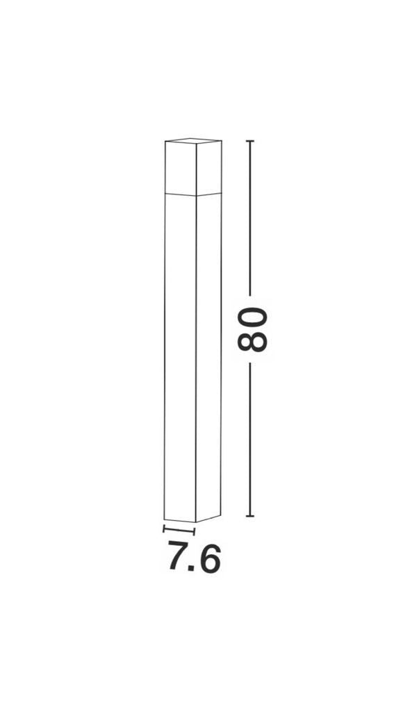 Schéma coté de la borne extérieure : hauteur 80 cm et largeur 7,6 cm.