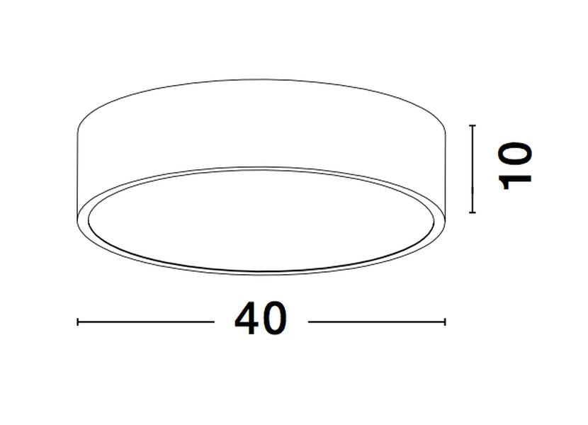 Schéma coté du plafonnier : diamètre 40 cm et hauteur 10 cm.
