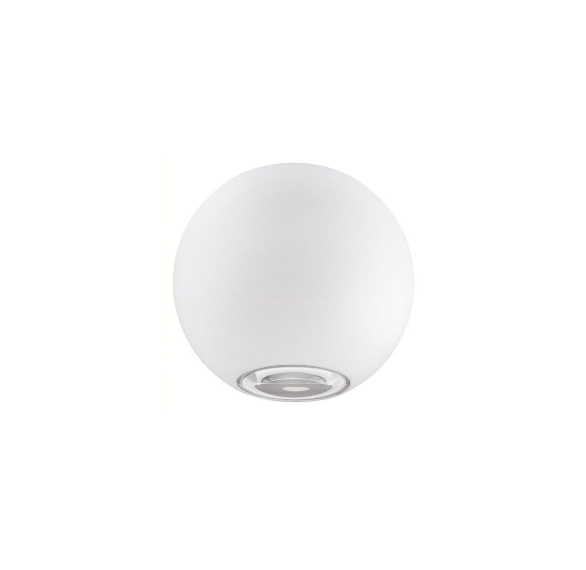Vue de face du luminaire blanc sphérique en verre opale sur fond blanc