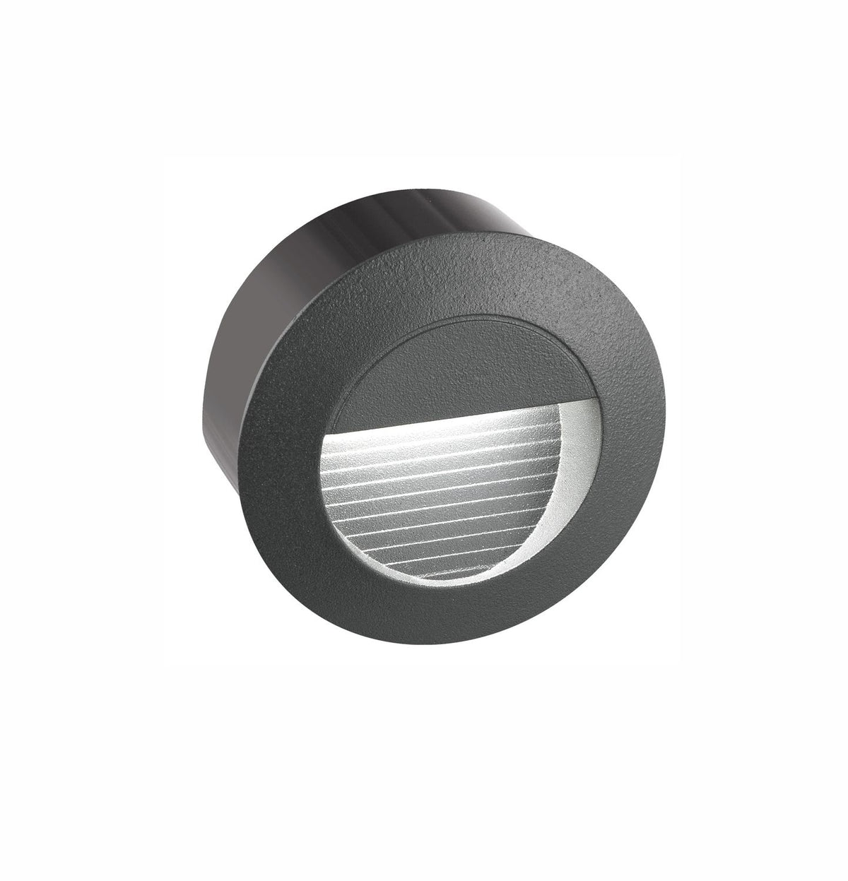 Applique murale ronde grise avec diffuseur strié en demi-lune