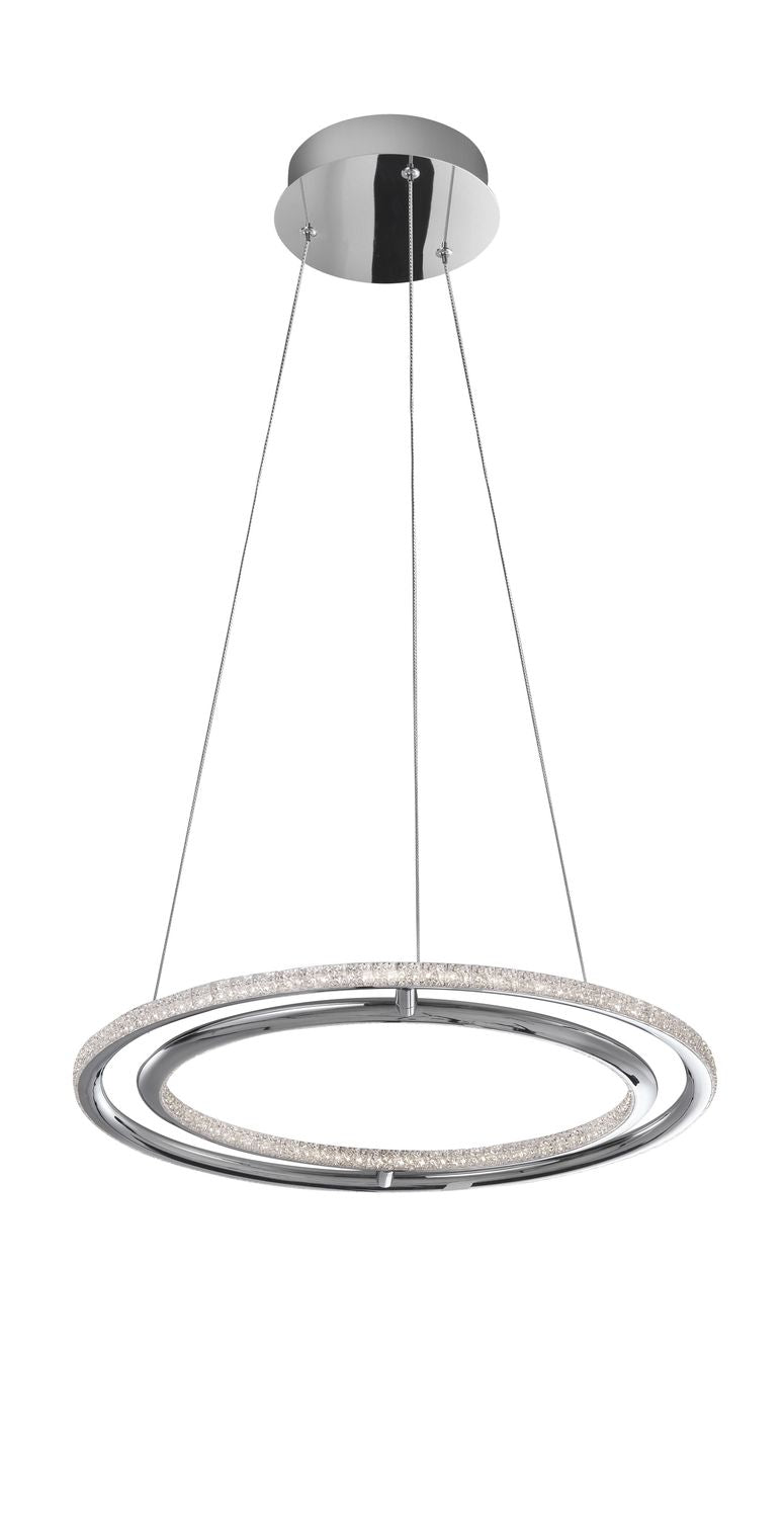 Produit de face sur fond blanc, anneau circulaire décoré de cristaux et rosace chromée