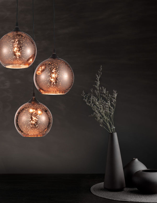 Suspension Blaze 3 lumières noire, verre