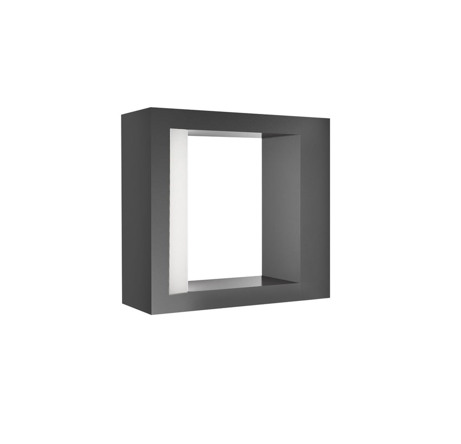 Vue de face de l'applique carrée grise avec ouverture lumineuse centrale.