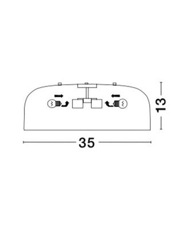 Schéma technique coté du plafonnier, largeur 35 cm et hauteur 13 cm