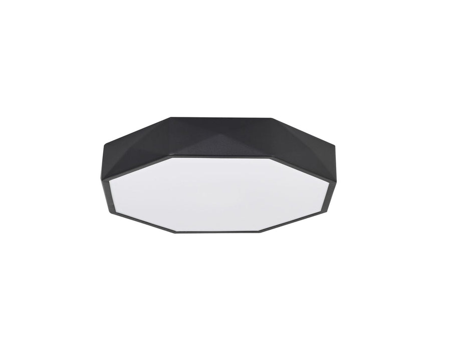 Vue de face du plafonnier octogonal noir présenté sur fond blanc