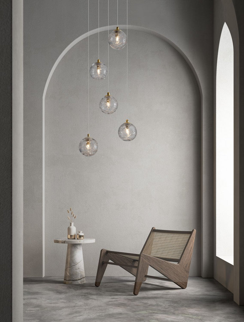Suspension Coen 5 lumières dorée, verre