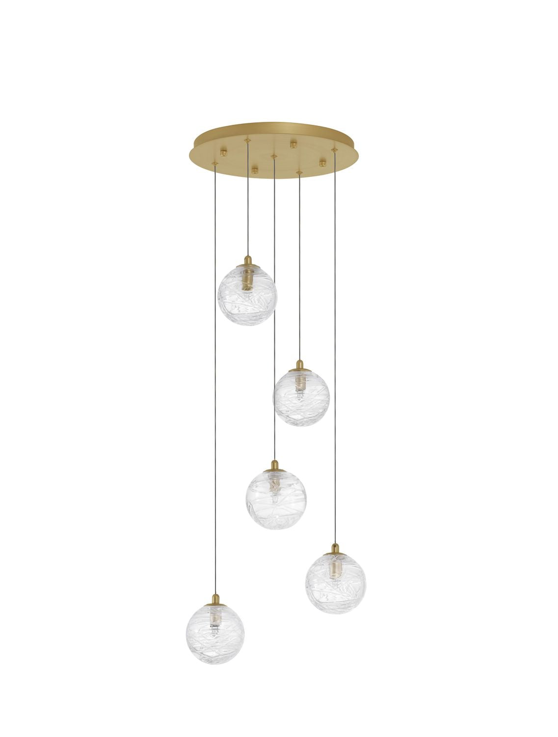 Suspension Coen 5 lumières dorée, verre