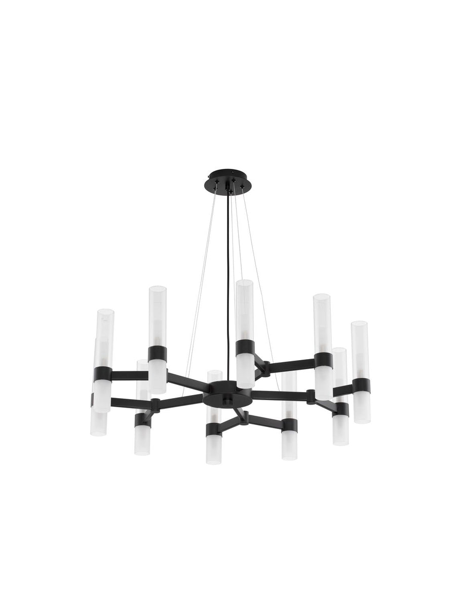 Vue de face du luminaire sur fond blanc, montrant sa structure circulaire