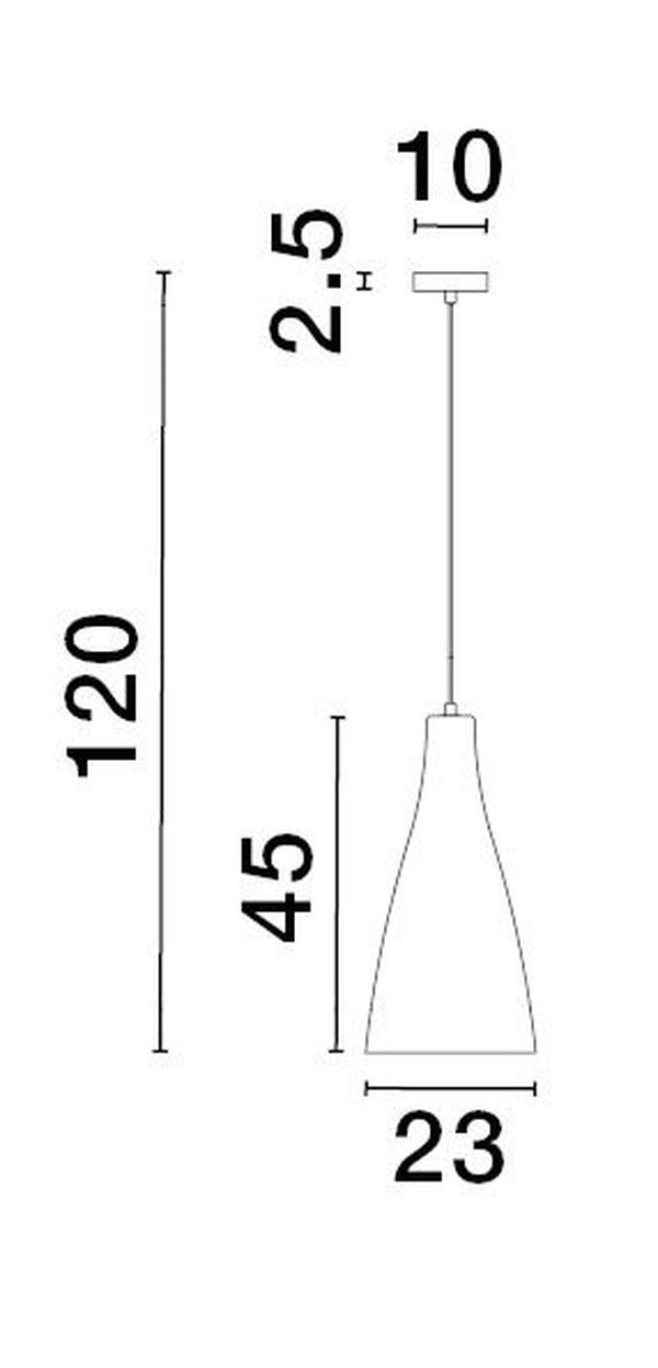 Schéma technique coté du luminaire avec hauteur et diamètre