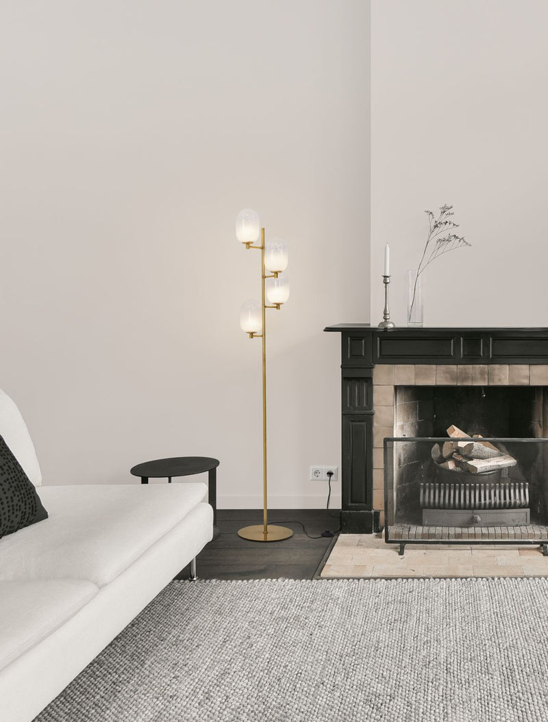 Lampadaire Balor 4 lumières doré, verre