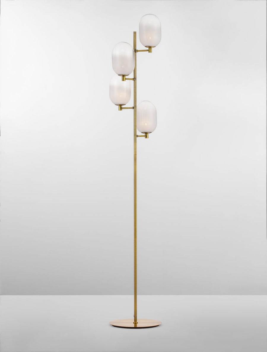 Lampadaire Balor 4 lumières doré, verre