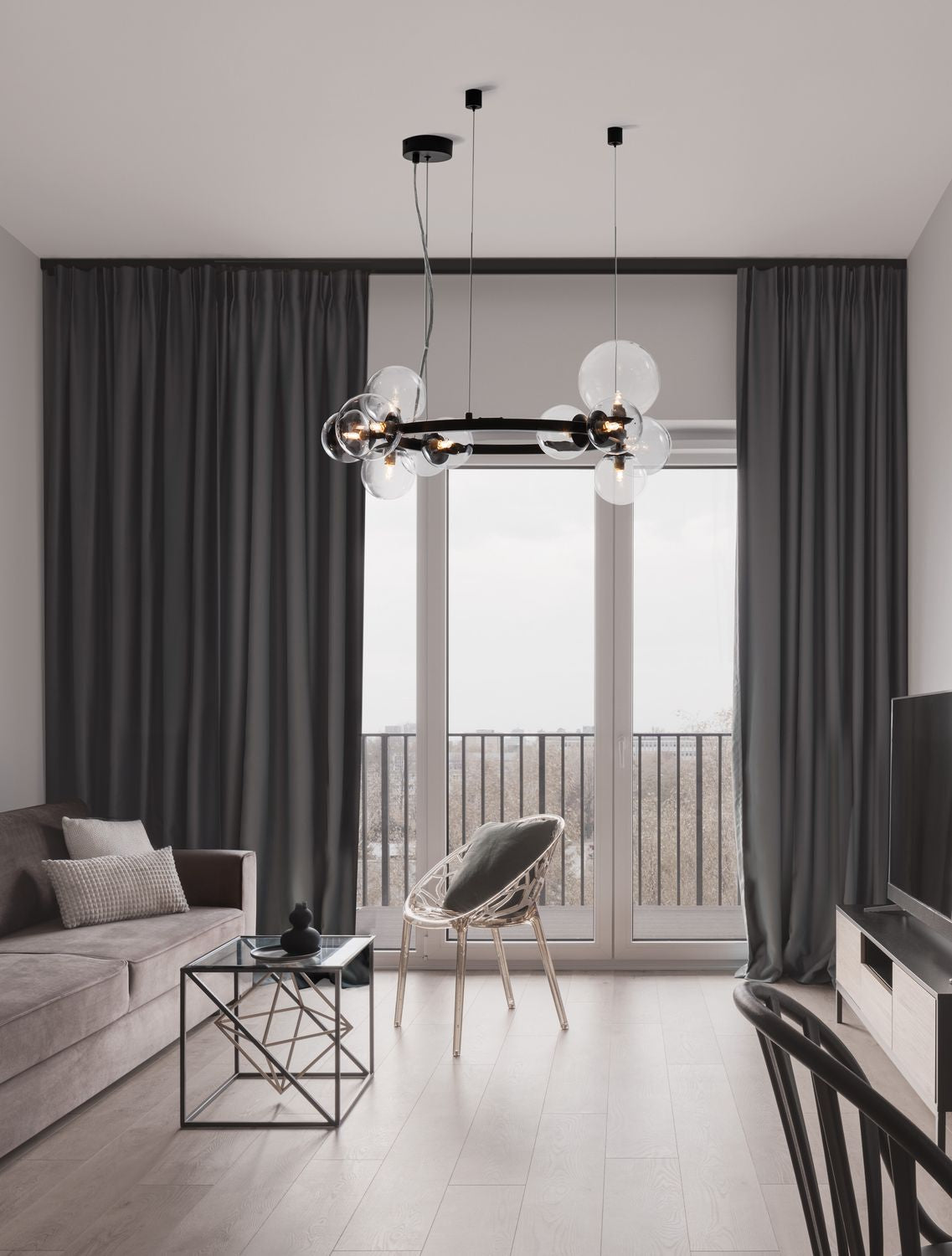 Suspension Odillia 11 lumières noire, verre (9009249)