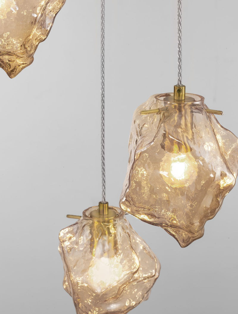 Suspension Odelle 3 lumières dorée, verre