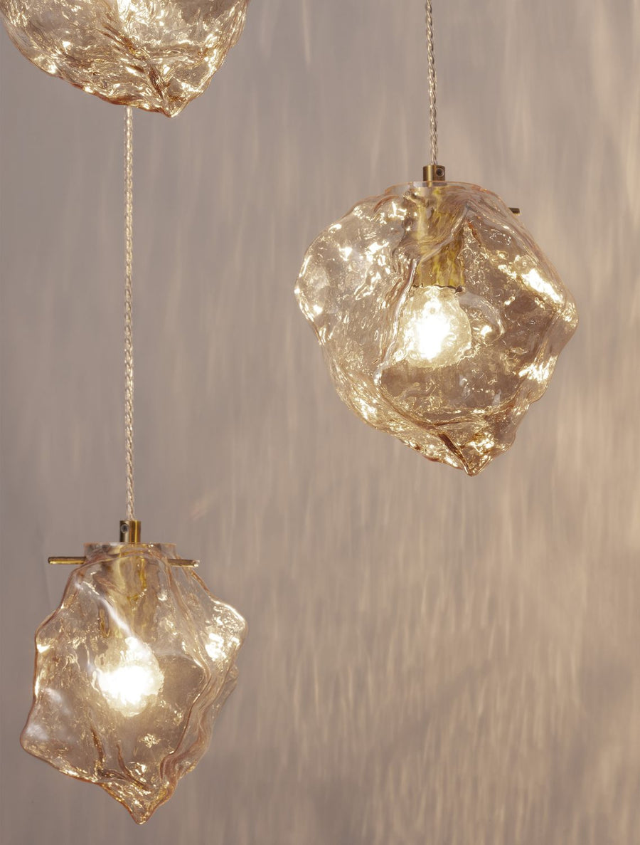 Suspension Odelle 3 lumières dorée, verre