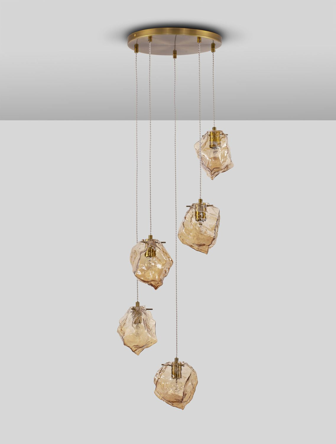 Suspension Odelle 5 lumières dorée, verre