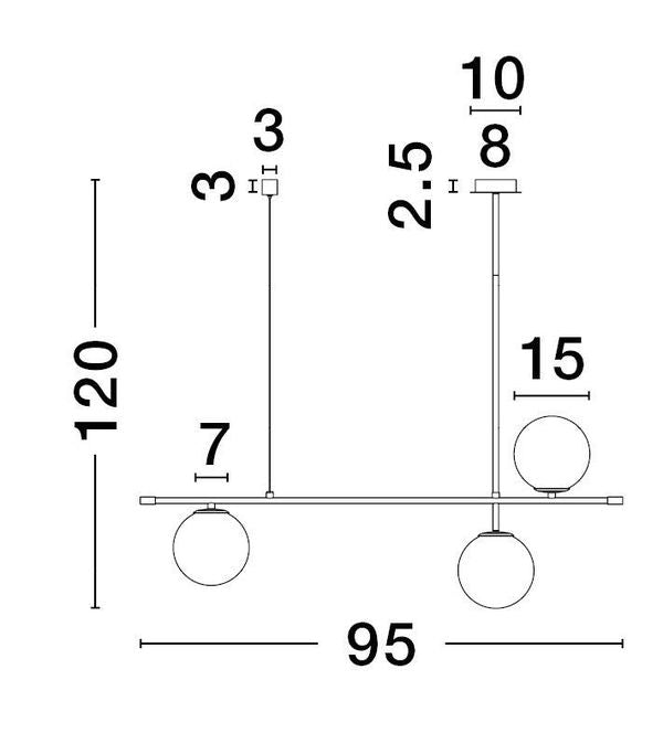 Schéma coté du luminaire : hauteur 120 cm et largeur 95 cm