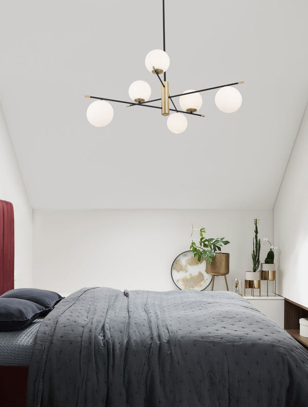 Suspension GIT 6 lumières dorée, verre