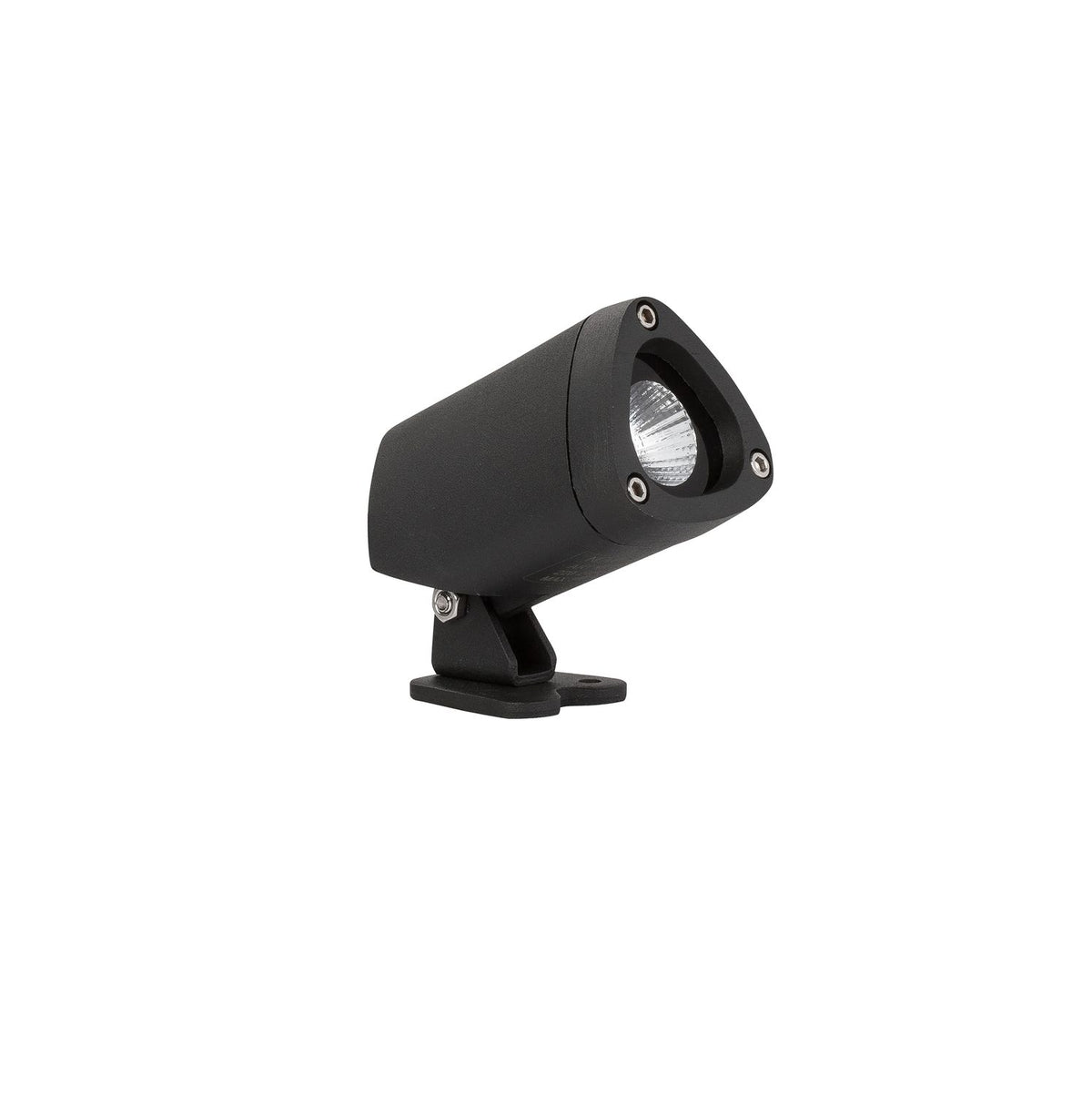 Vue de trois quarts du projecteur noir avec support orientable et verre strié