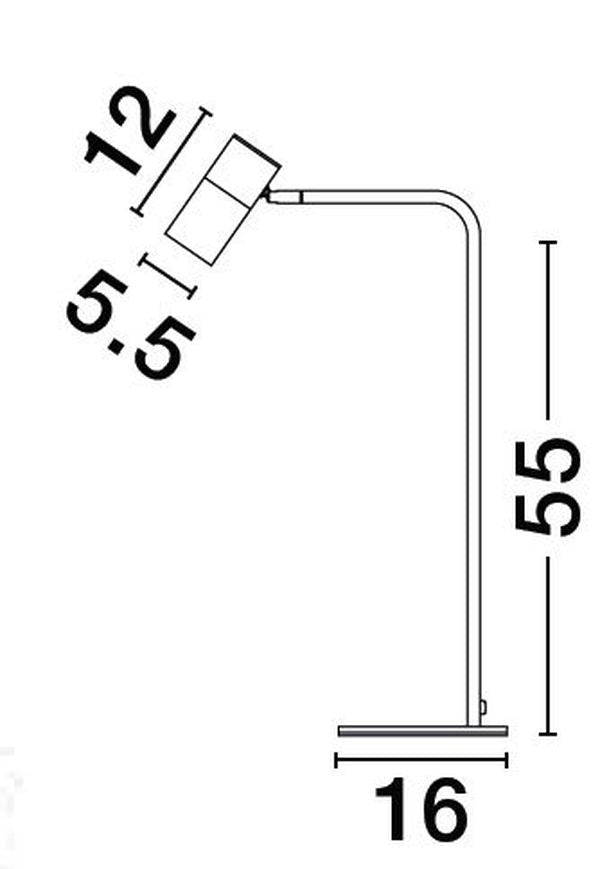 Schéma coté : hauteur 55 cm, base 16 cm, abat-jour 12 cm