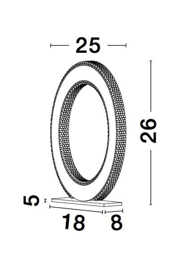 Schéma coté du luminaire : diamètre 25 cm, hauteur 26 cm, base 18 cm