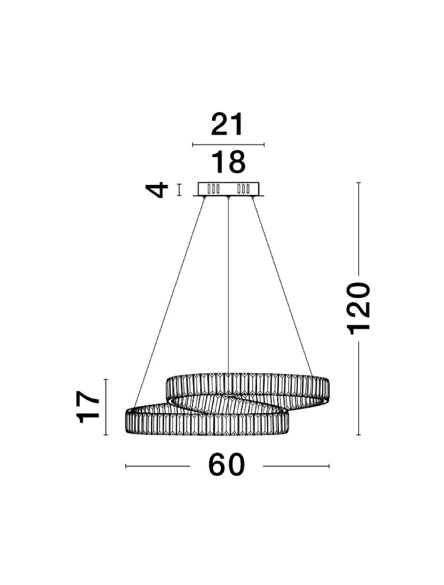 Schéma de dimensions cotées du luminaire avec hauteur 120 cm et diamètre 60 cm
