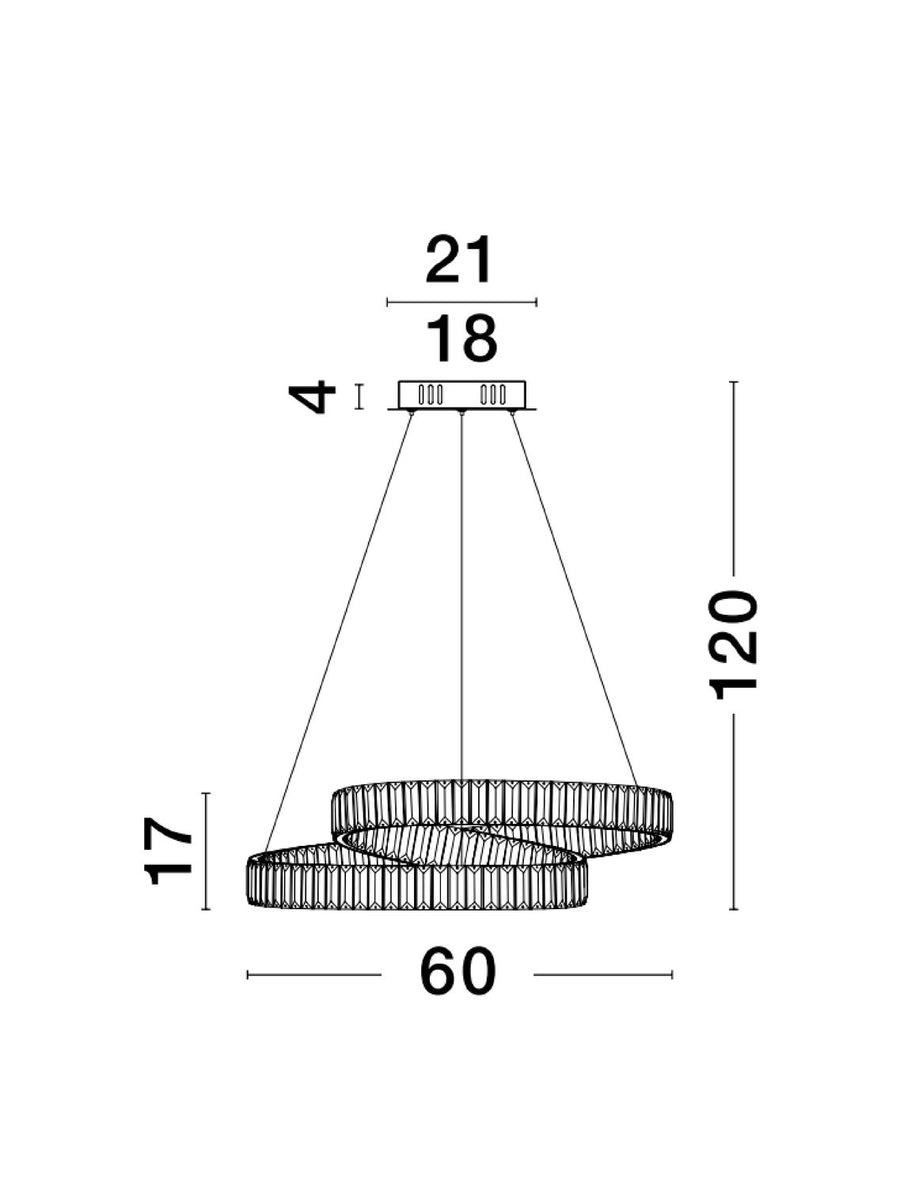 Schéma technique coté : hauteur totale 120 cm, diamètre 60 cm et rosace 21 cm