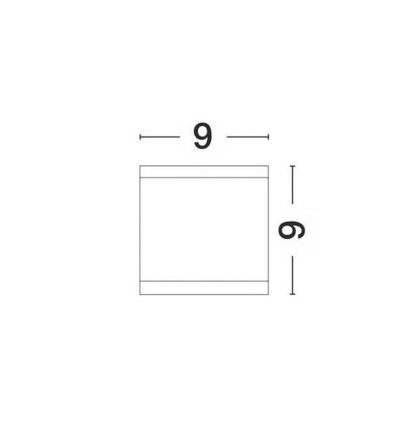 Schéma de dimensions du luminaire, largeur 9 cm et hauteur 6 cm.