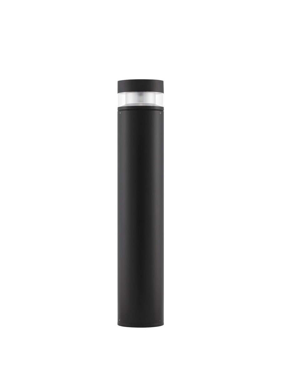 Borne lumineuse cylindrique noire présentée entièrement de face sur fond blanc