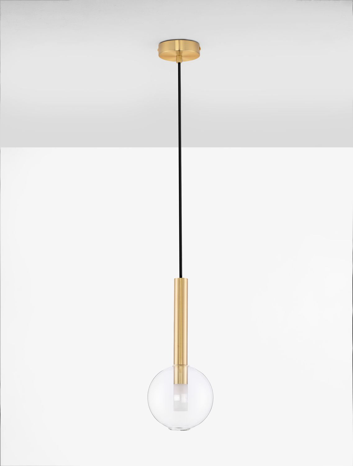Suspension Amelia dorée, verre, H 150 cm
