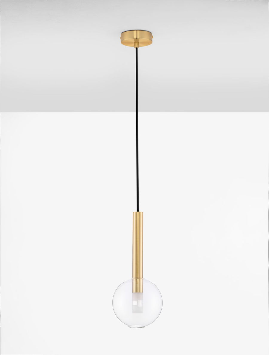 Suspension Amelia dorée, verre, H 150 cm