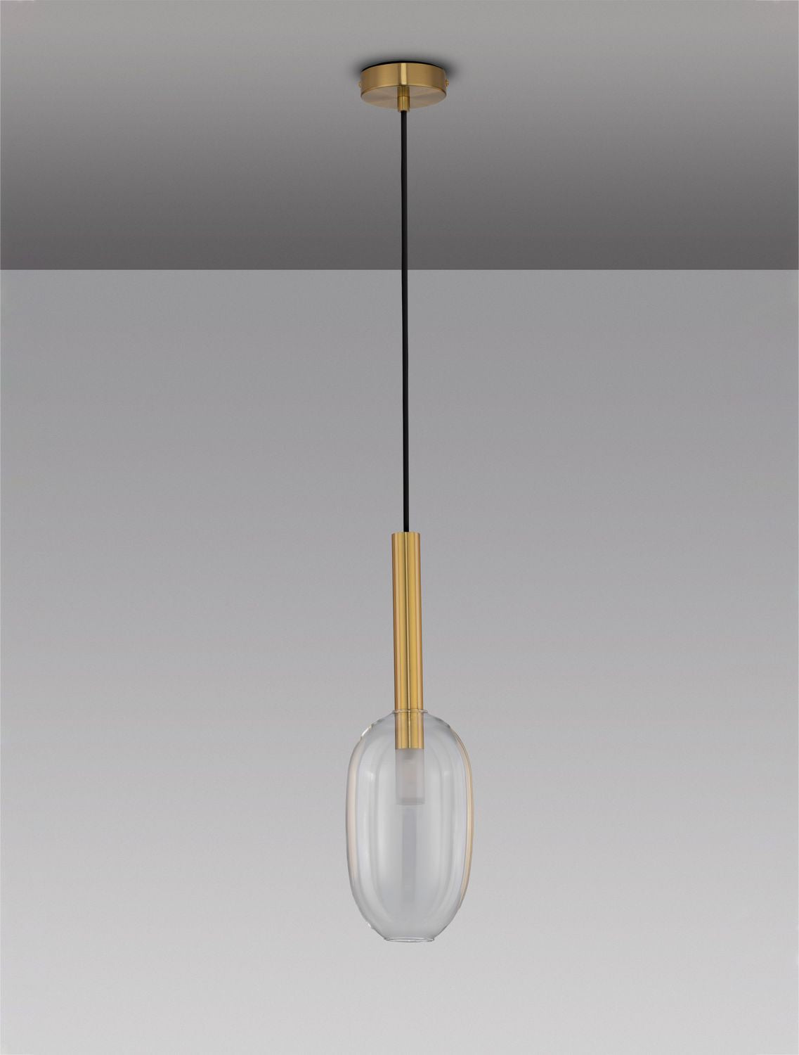 Suspension Amelia dorée, verre, H 179 cm