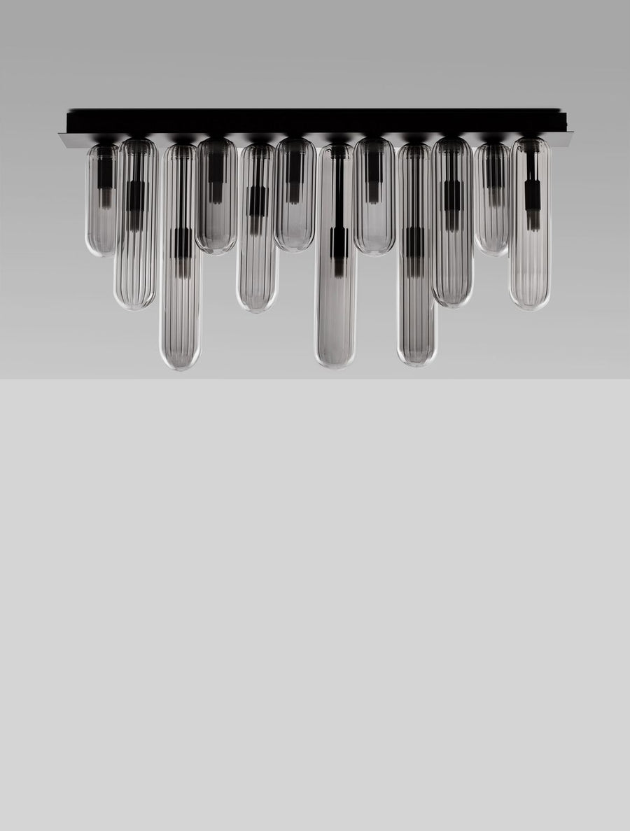 Plafonnier Gustave 12 lumières noir, verre