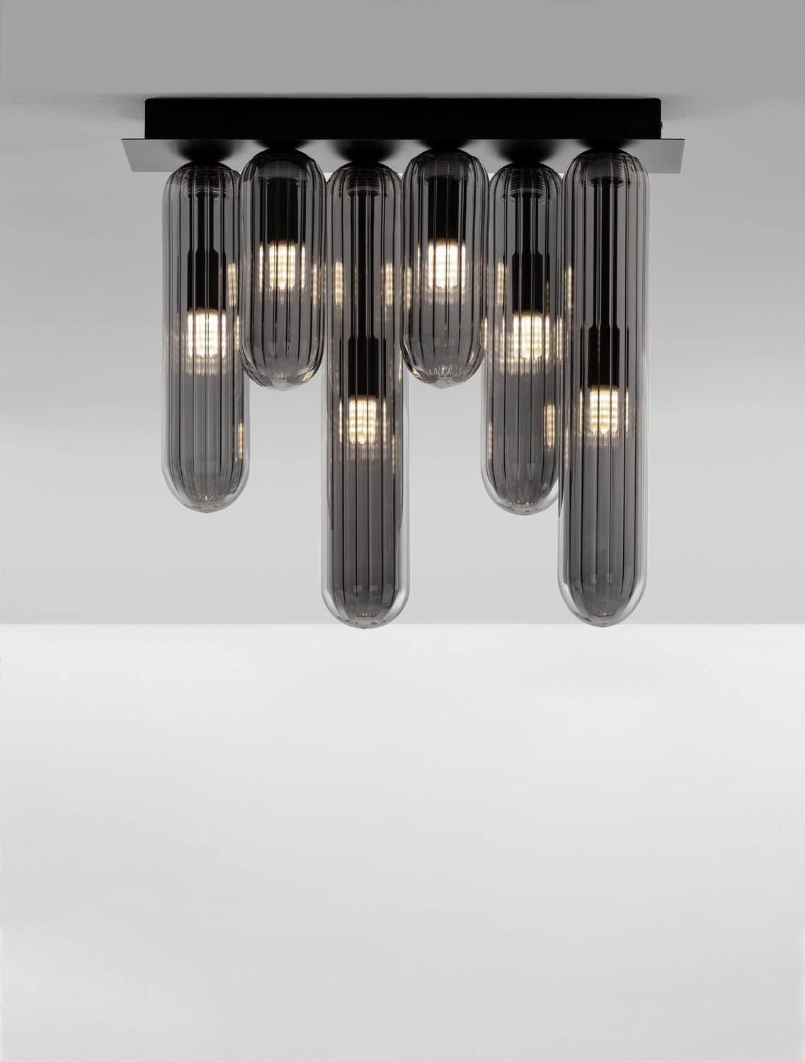 Plafonnier Gustave 6 lumières noir, verre